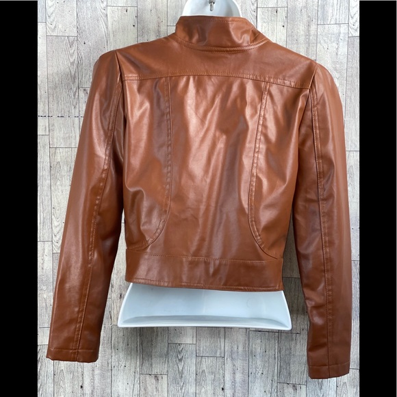 Faux Leather Cropped Jacket in Brown - Picture 3 of 7